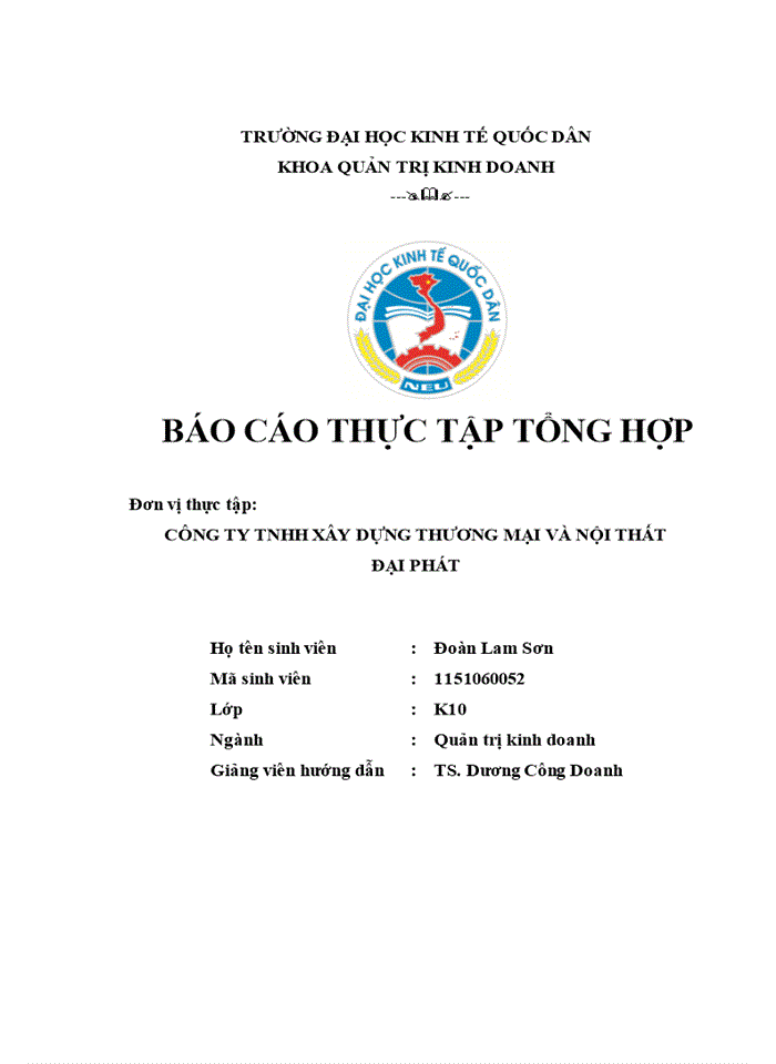 BÁo cáo thực tập tổng hợp Công ty tnhh xây dựng thương mại và nội thất đại phát