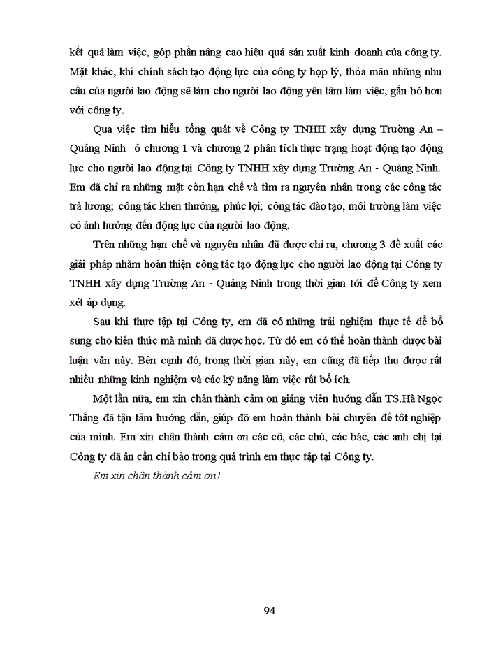 image for page Hoàn thiện công tác Tạo động lực cho người lao động tại Công ty TNHH xây dựng Trường An - Quảng Ninh