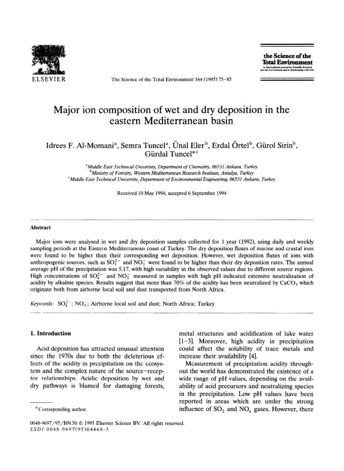image for page Major ion composition of wet and dry deposition in the eastern Mediterranean basin