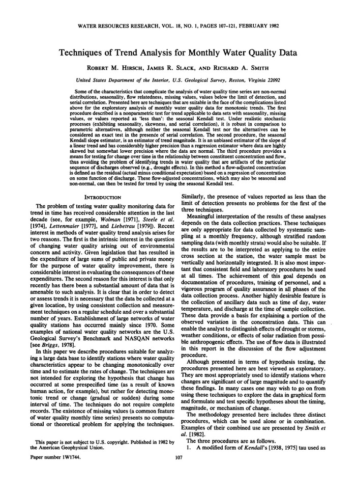 image for page Techniques of Trend Analysis for Monthly Water Quality Data