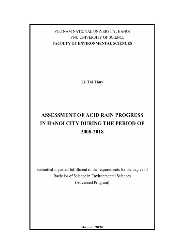 Assessment of acid rain progress in hanoi city during the period of 2008-2018