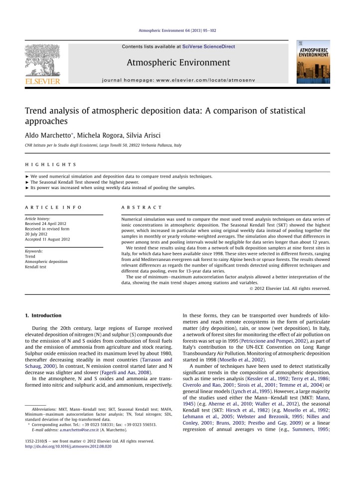 Trend analysis of atmospheric deposition data: A comparison of statistical approaches