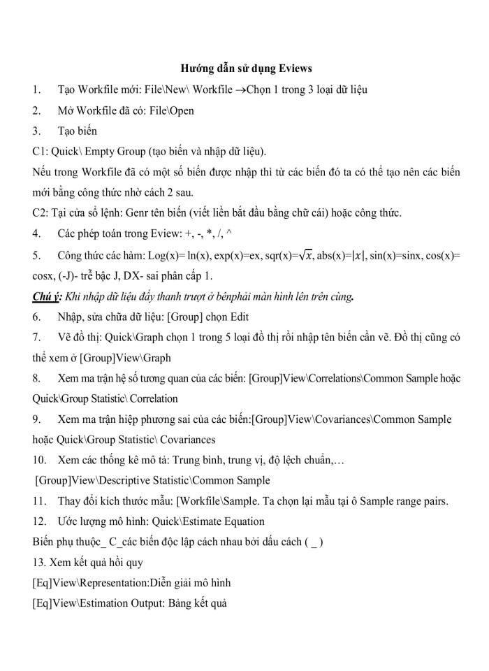 image for page Hướng dẫn sử dụng eviews