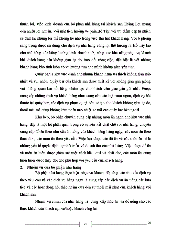 image for page Hoàn thiện quy trình phục vụ của bộ phận nhà hàng  tại khách sạn Thắng Lợi