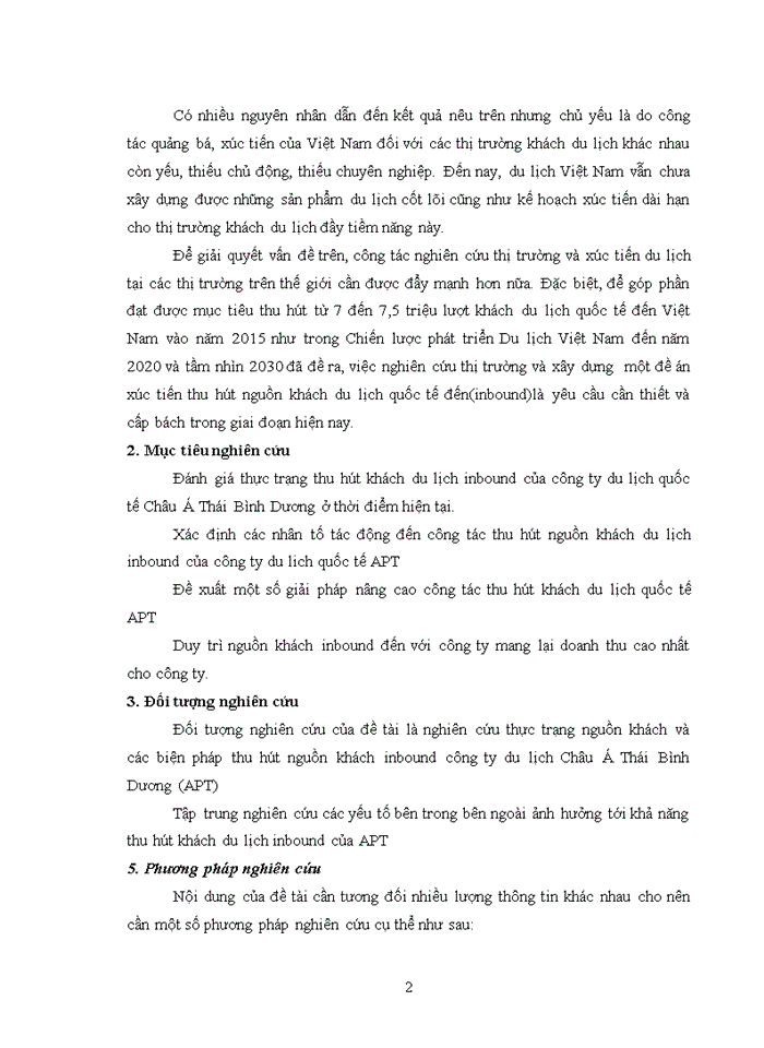 nghiên cứu thực trạng nguồn khách và các biện pháp thu hút nguồn khách inbound công ty du lịch Châu Á Thái Bình Dương (APT)