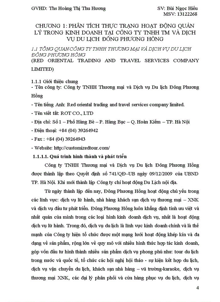 hoàn thiện hoạt động quản lý trong kinh doanh dịch vụ du lịch tại công ty tnhh thương mại và dịch vụ du lịch đông phương hồng