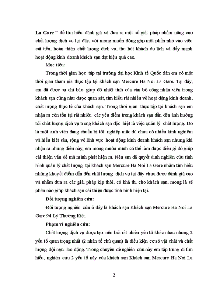 Một số giải pháp về quản lý chất lượng dịch vụ tại khách sạn MERCURE HANOI LA GARE