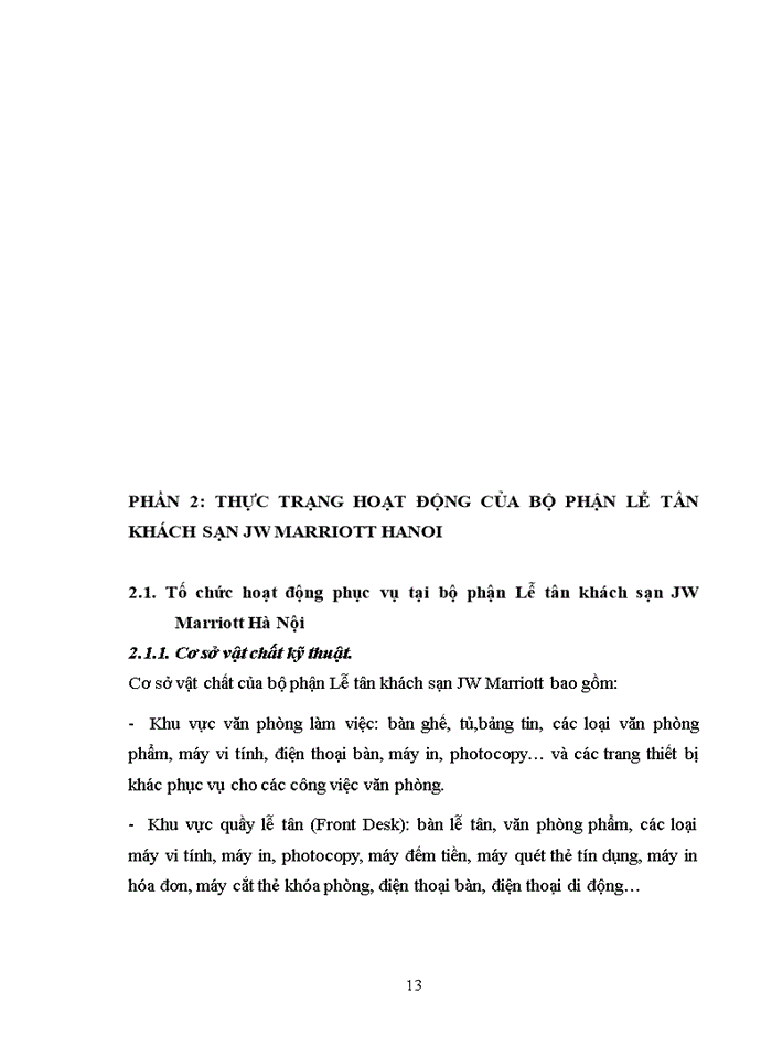 image for page Nghiên cứu quy trình phục vụ của bộ phận lễ tân tại khách sạn JW Marriott Hano