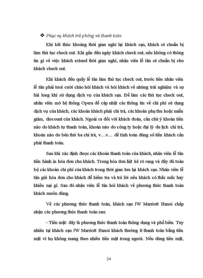 image for page Nghiên cứu quy trình phục vụ của bộ phận lễ tân tại khách sạn JW Marriott Hano