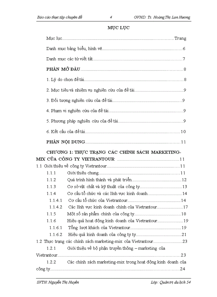 Giải pháp nhằm hoàn thiện các chính sách marketing-mix tại Công ty trách nhiệm hữu hạn Du lịch và Thể thao Việt Nam(Vietrantour)