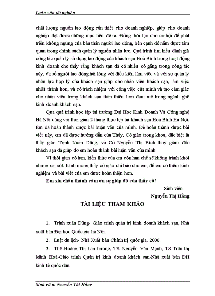 image for page Thực trạng và biện pháp quản lý nguồn nhân lực khách sạn Hoà Bình