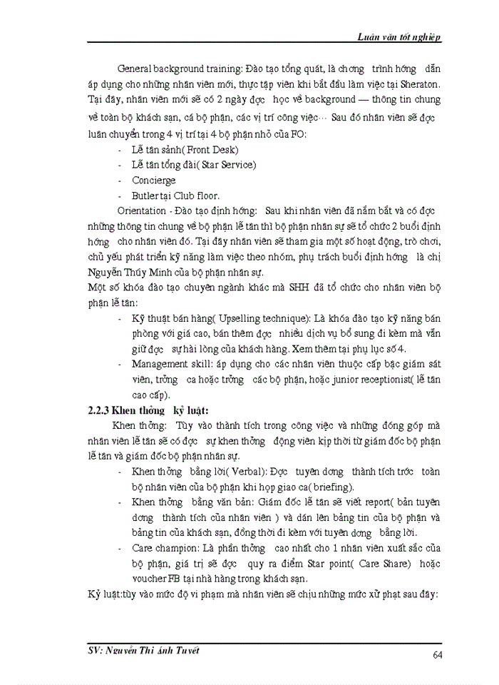 image for page Những vấn đề còn tồn tại trong tổ chức hoạt động của bộ phận lễ tânb khách sạn Sheraton Hà Nội