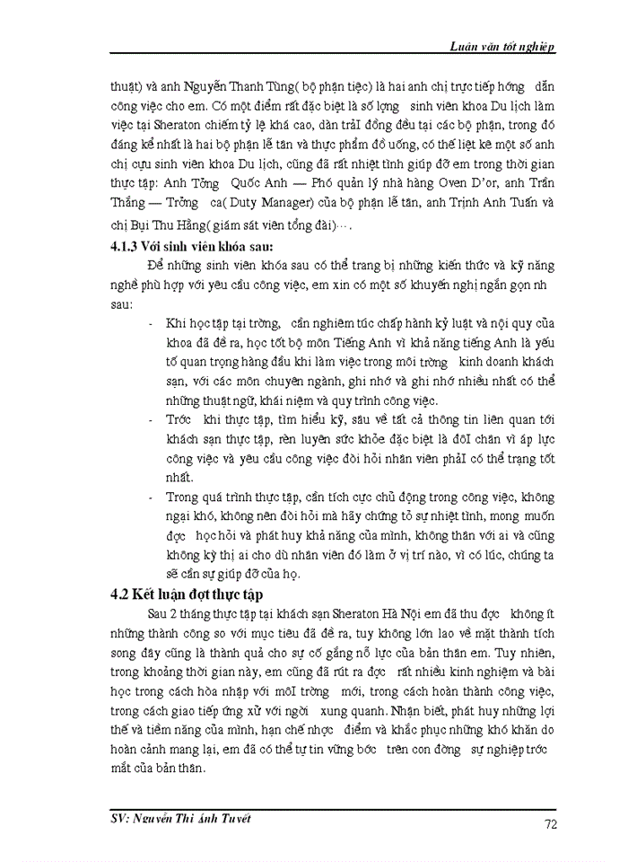 image for page Những vấn đề còn tồn tại trong tổ chức hoạt động của bộ phận lễ tânb khách sạn Sheraton Hà Nội