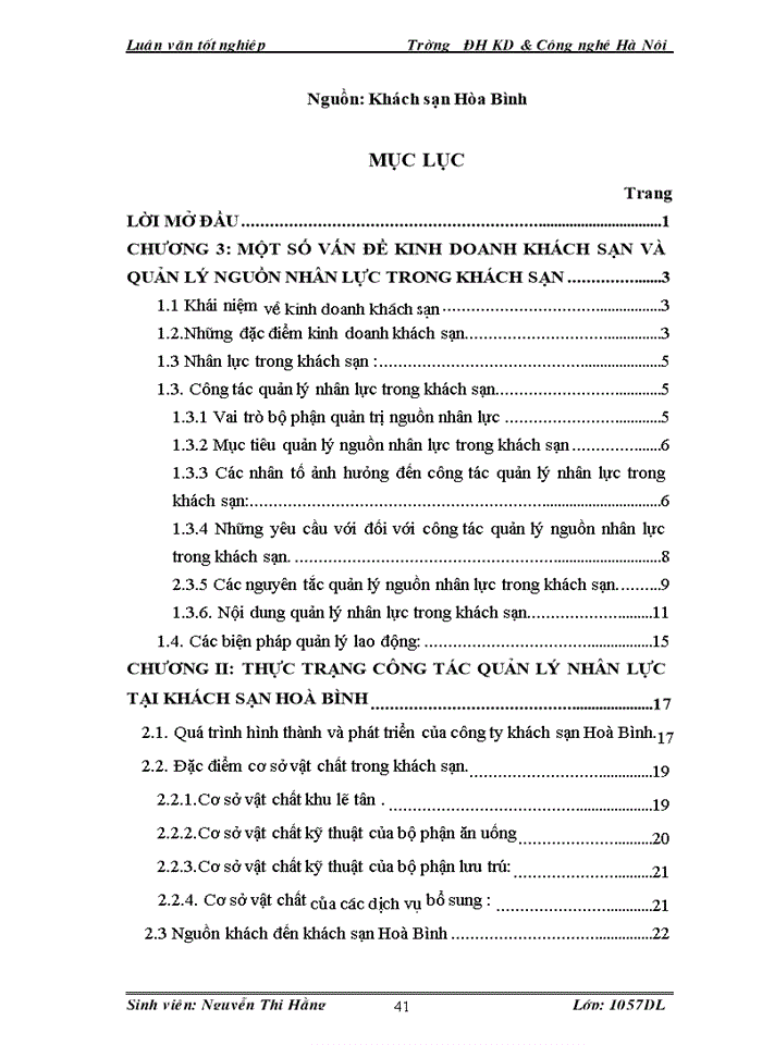 image for page Thực trạng và biện pháp quản lý nguồn nhân lực khách sạn (Hoà Bình )
