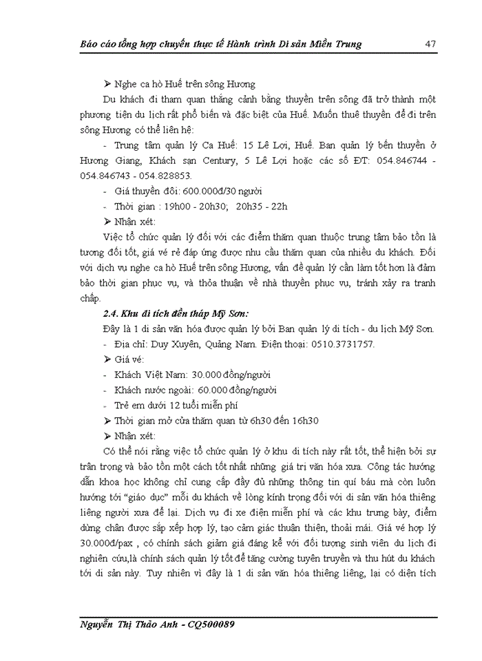 image for page Báo cáo tổng hợp chuyến thực tế Hành trình Di sản Miền Trung