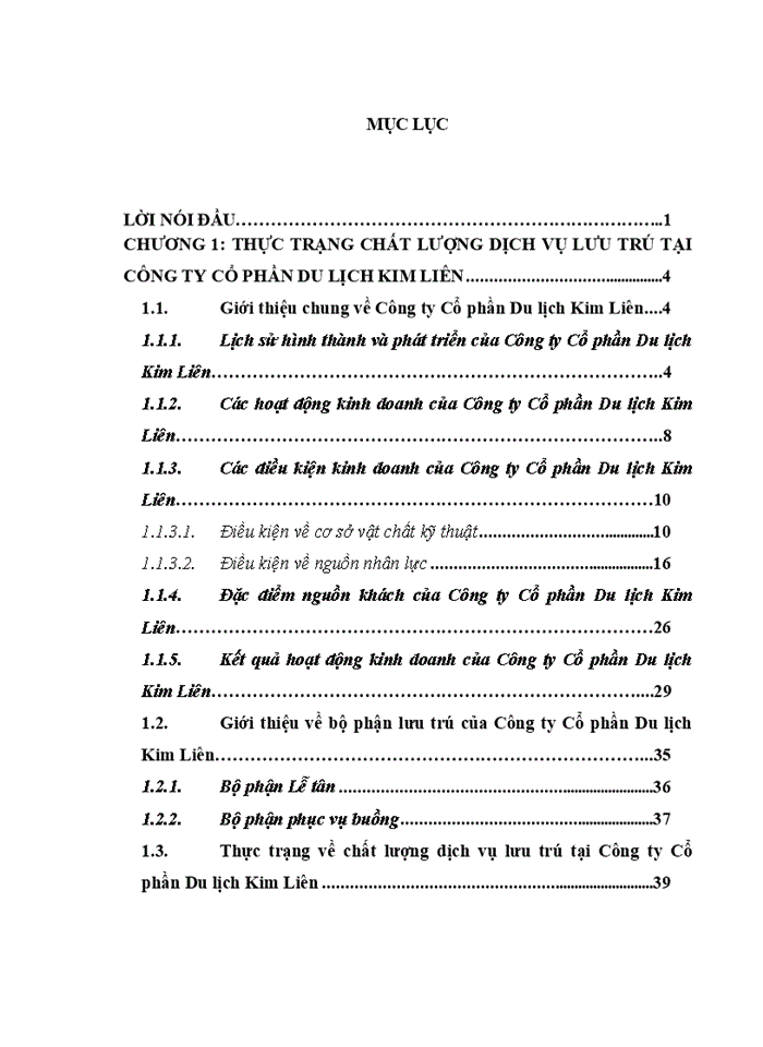 Các giải pháp nhằm hoàn thiện chất lượng dịch vụ lưu trú tại Công ty Cổ Phần Du lịch Kim Liên