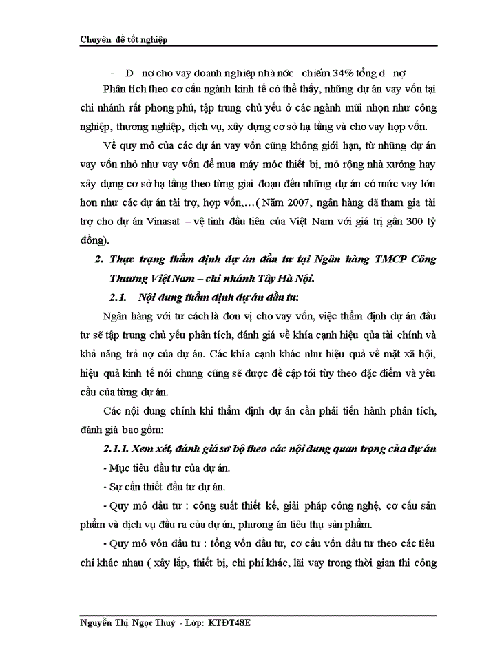 image for page Một số giải pháp nhằm hoàn thiện công tác thẩm định dự án đầu tư tại Ngân hàng TMCP Công thương Việt Nam- chi nhánh Tây Hà Nội