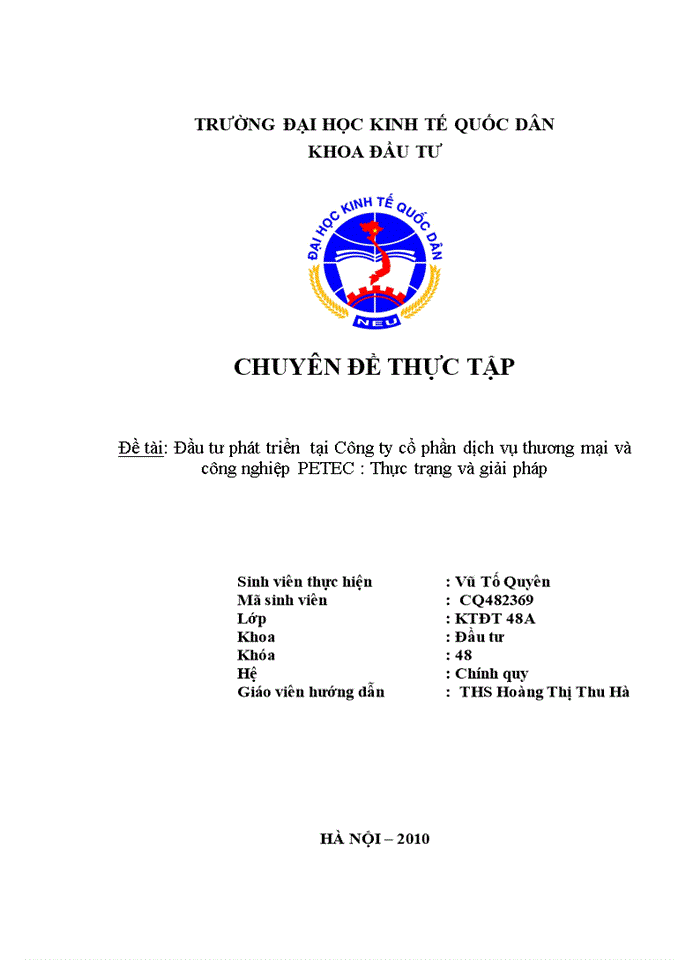 Đầu tư phát triển  tại Công ty cổ phần dịch vụ thương mại và công nghiệp PETEC : Thực trạng và giải pháp