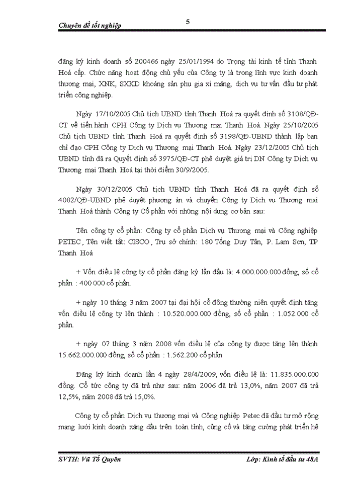Đầu tư phát triển  tại Công ty cổ phần dịch vụ thương mại và công nghiệp PETEC : Thực trạng và giải pháp