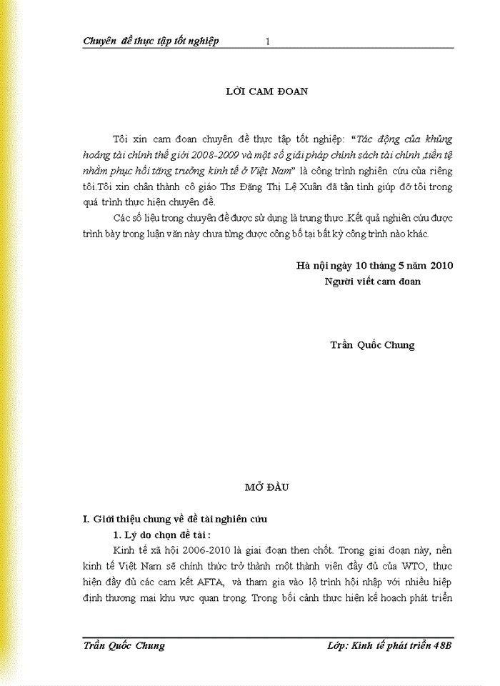 Tác động của khủng hoảng tài chính thế giới 2008-2009 và một số giải pháp chính sách tài chính ,tiền tệ nhằm phục hồi tăng trưởng kinh tế ở Việt Nam