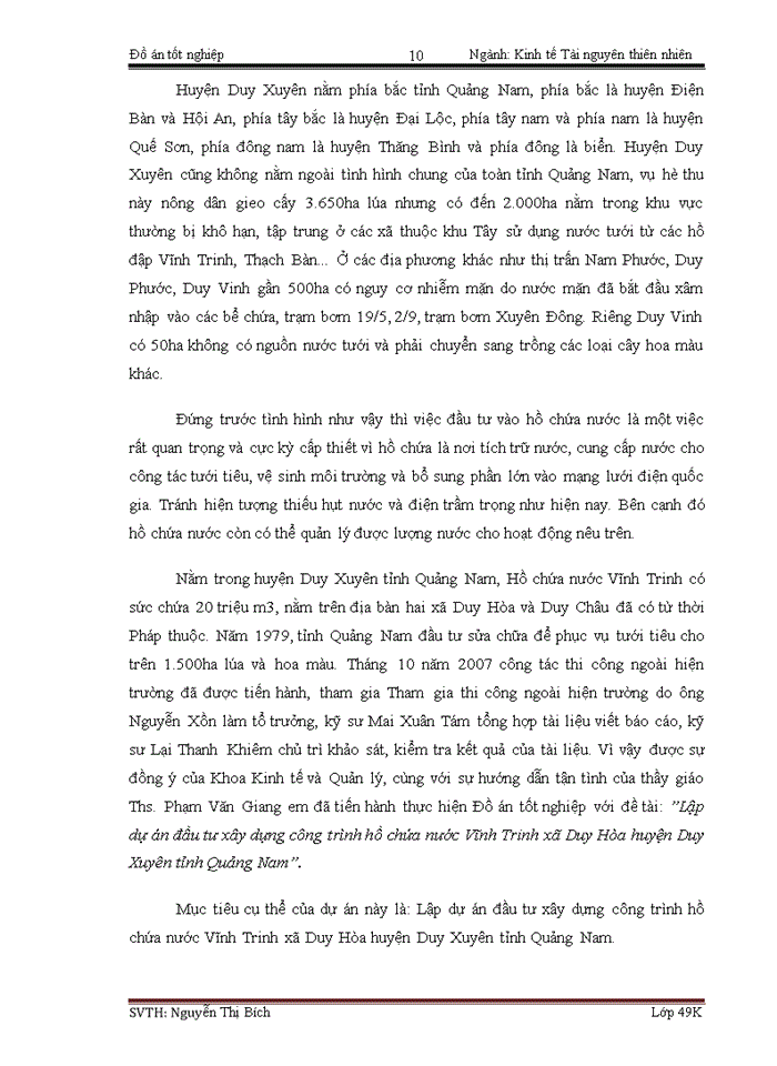 image for page Lập dự án đầu tư xây dựng công trình hồ chứa nước Vĩnh Trinh xã Duy Hòa huyện Duy Xuyên tỉnh Quảng Nam