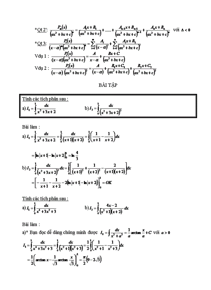 Lý thuyết và bài tập tích phần