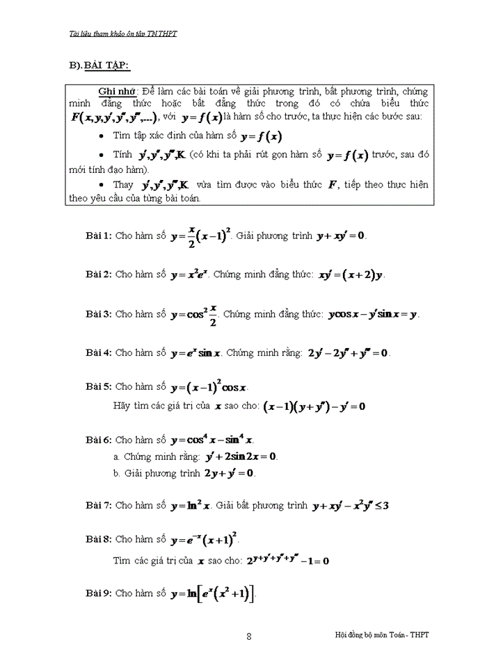 Lý thuyết và bài tập đạo hàm