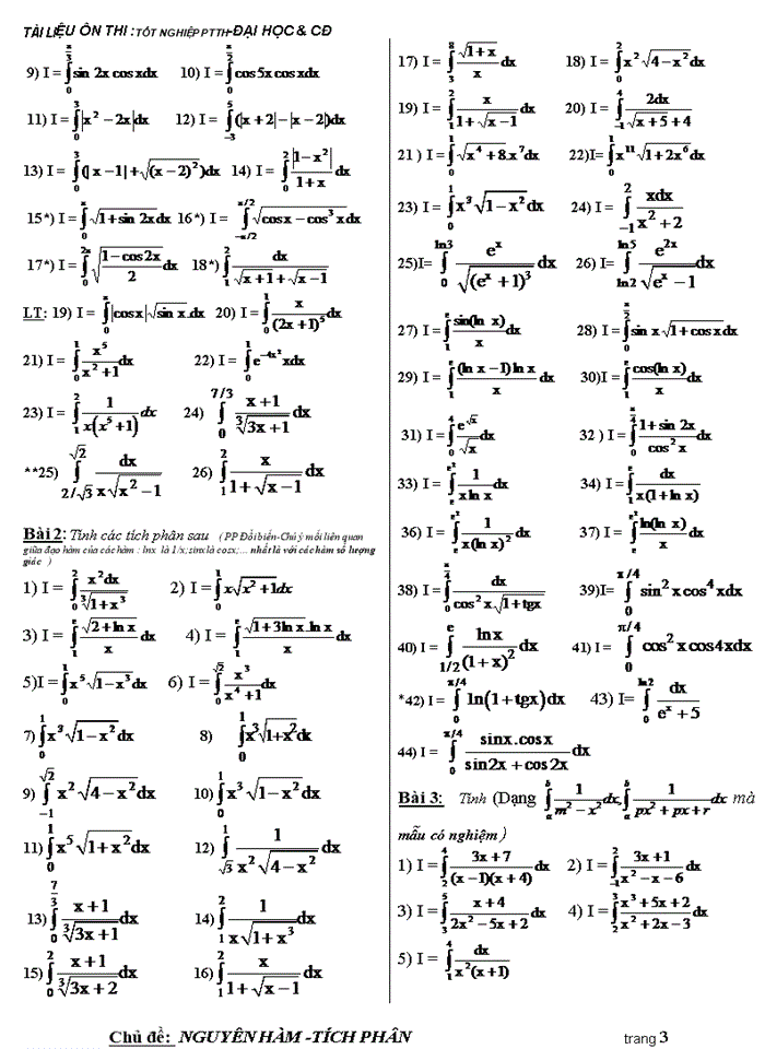 Tài liệu ôn thi THPT phần nguyên hàm