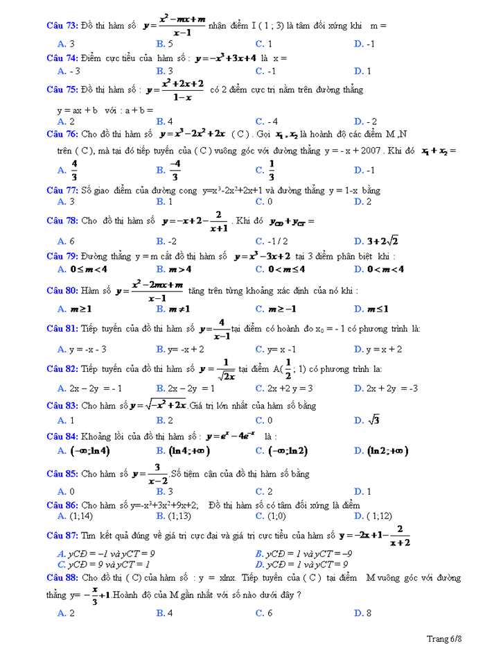 Trắc nghiệm hàm số