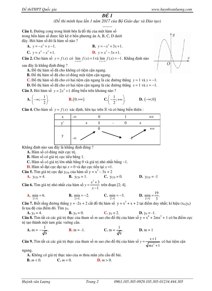 Đề thi THPT Quốc Gia quyển 1
