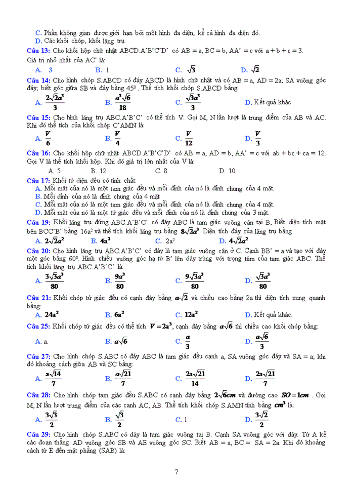 image for page Câu  trắc nghiệm môn toán ôn kiểm tra chương I