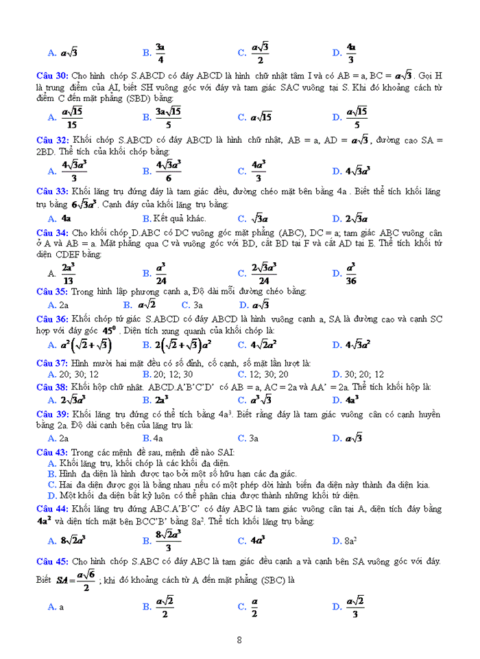 image for page Câu  trắc nghiệm môn toán ôn kiểm tra chương I