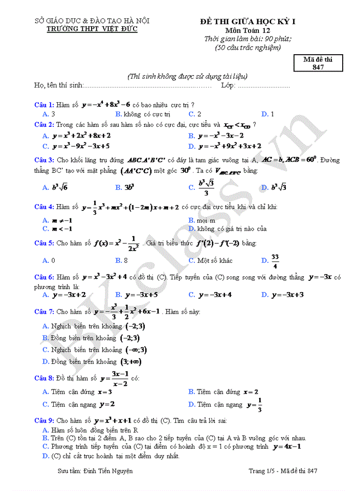 image for page Đề thi giữa học kỳ I Môn Toán 12