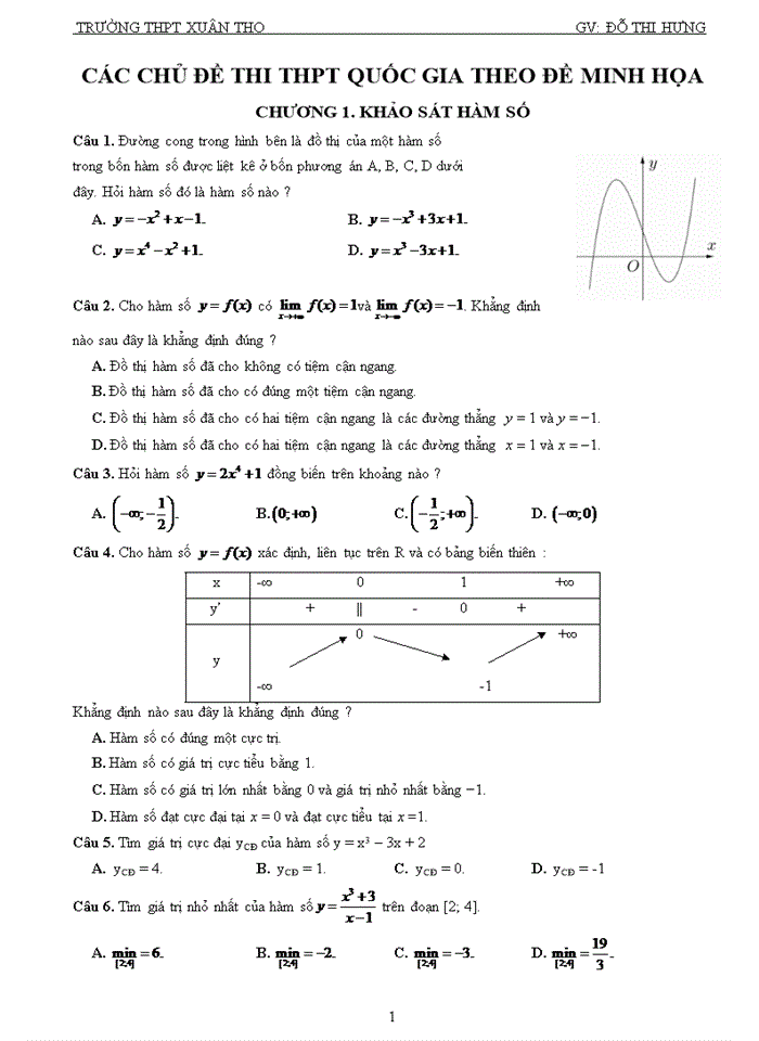 image for page Các chủ đề thi thpt quốc gia theo đề minh họa chương 1. khảo sát hàm số