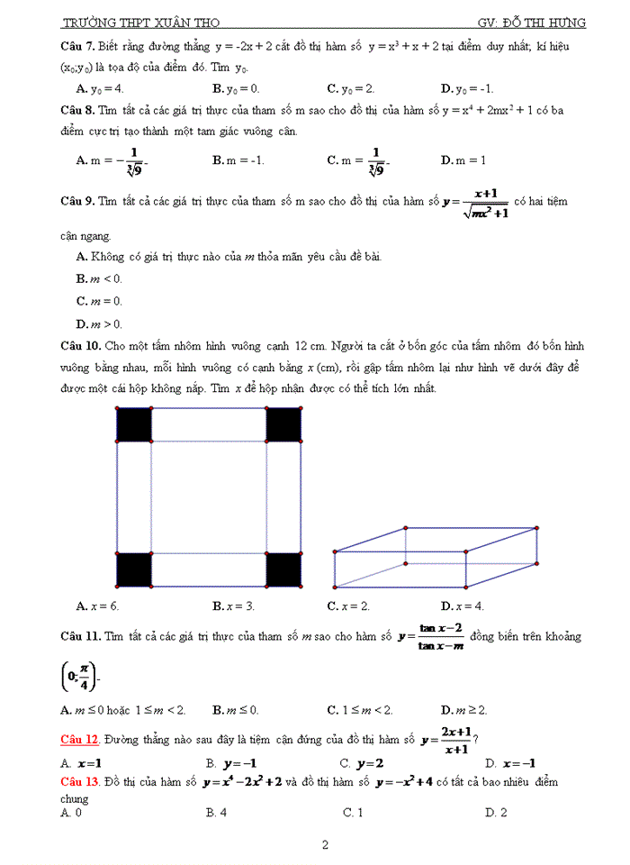 image for page Các chủ đề thi thpt quốc gia theo đề minh họa chương 1. khảo sát hàm số