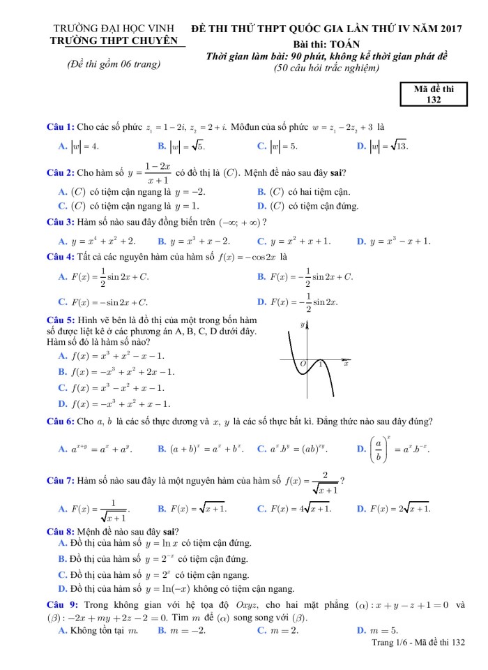 image for page Đề thi thử THPT Quốc Gia lần thứ IV năm 2017 Bài thi: TOÁN