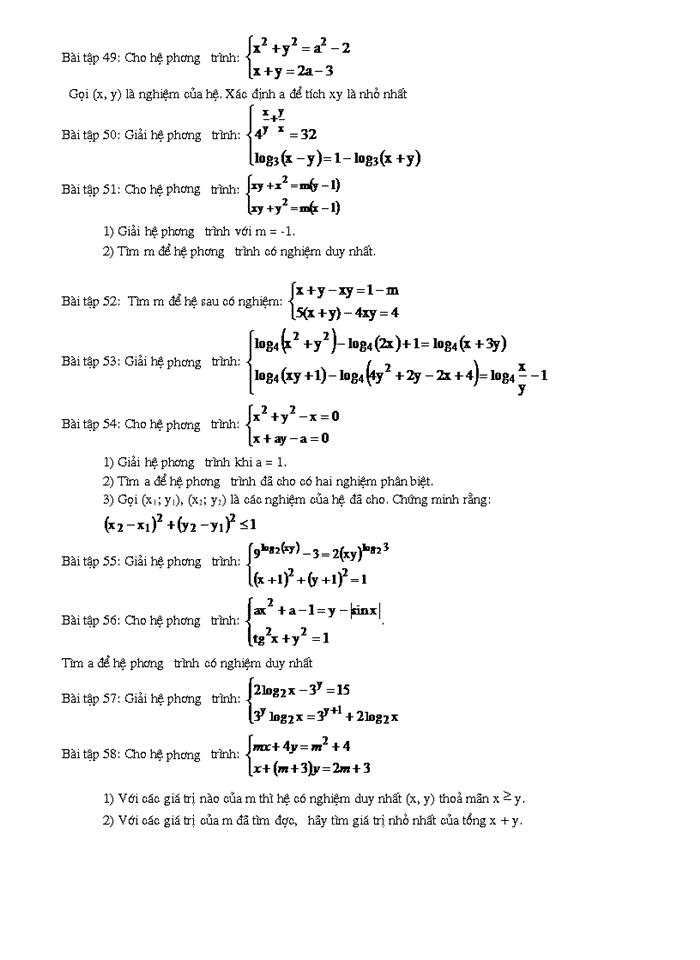 image for page Hệ phương trình trong các đề tuyển sinh đại học