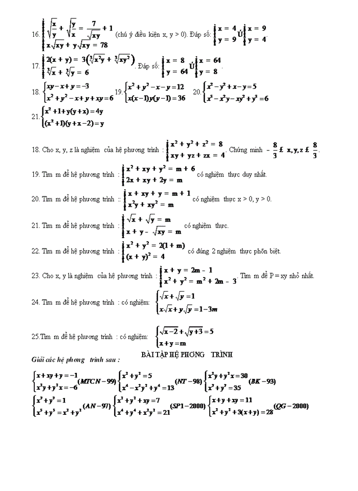 image for page Hệ phương trình trong các đề tuyển sinh đại học