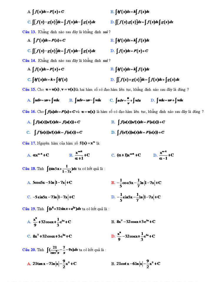 Ôn tập nguyên hàm