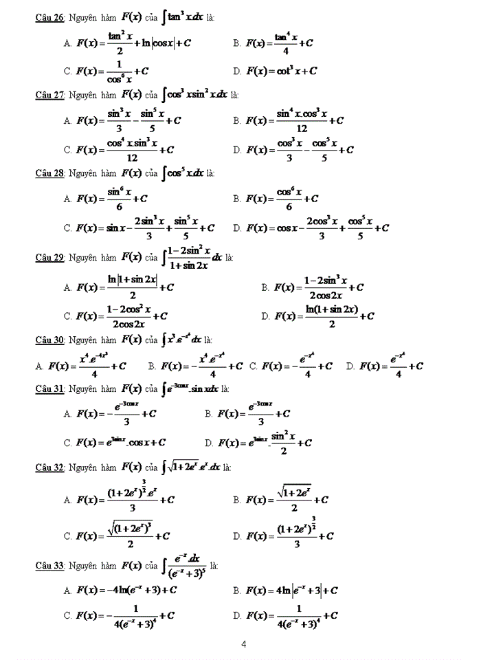 image for page Bài tập trắc nghiệm nguyên hàm – tích phân - ứng dụng
