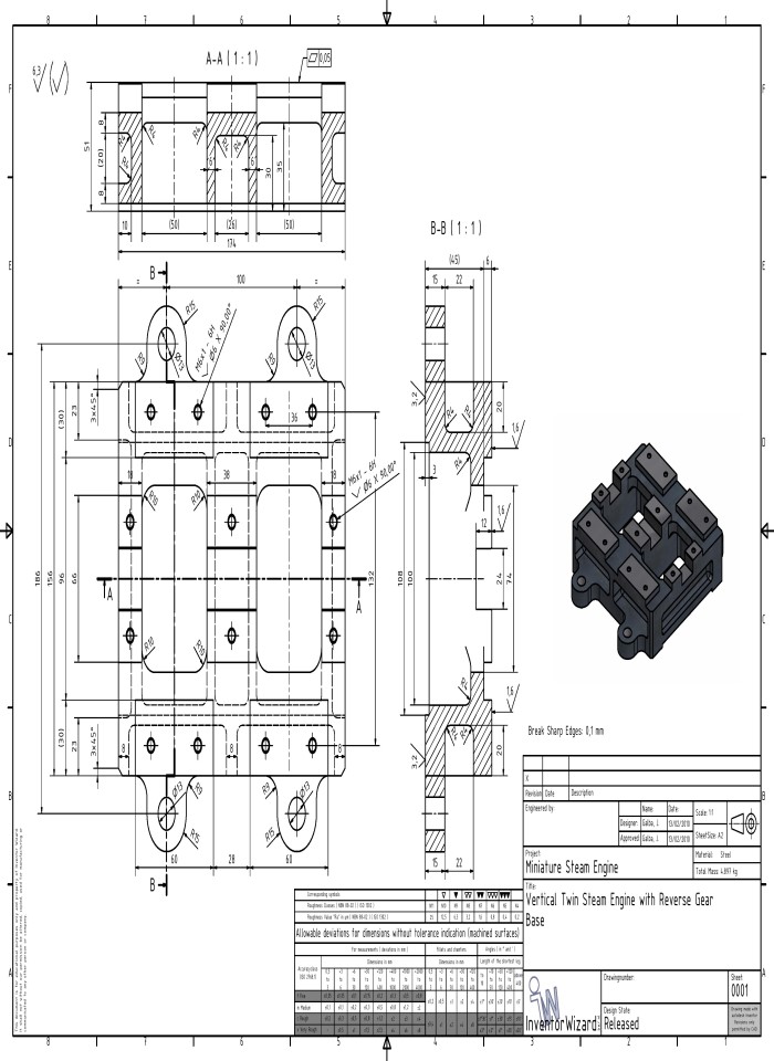 Verical twin steam engine with reverse gaer cylinder base