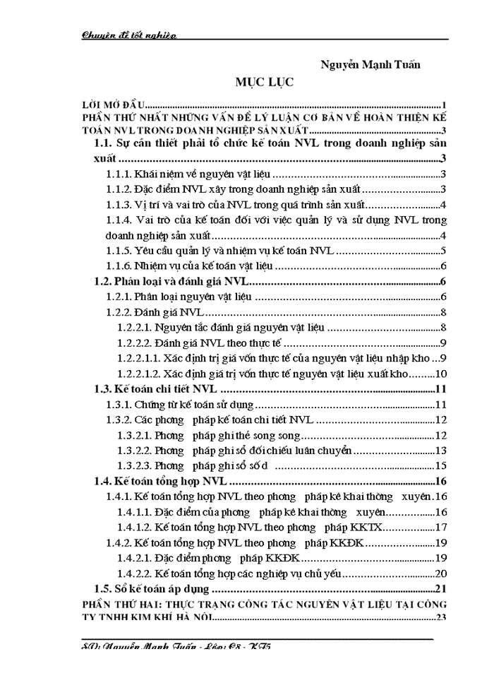 image for page Hoàn thiện công tác kế toán nguyên vật liệu ở công ty TNHH Kim Khí Hà Nội