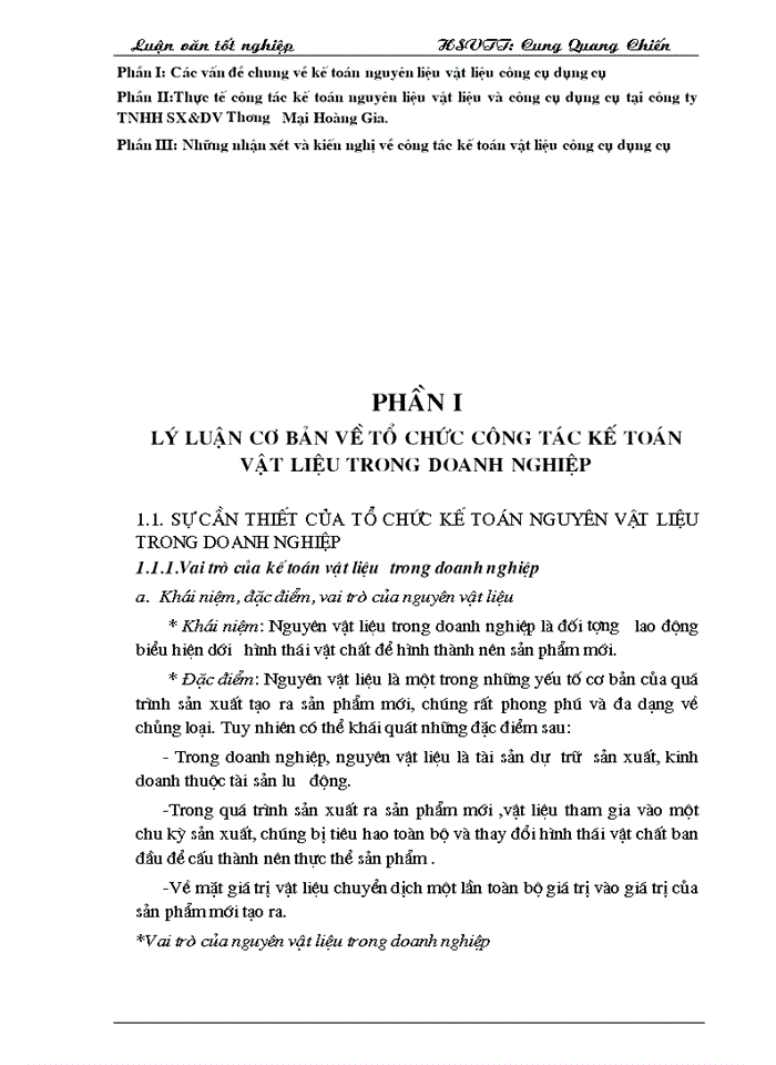 Thực tế công tác kế toán nguyên liệu vật liệu và công cụ dụng cụ tại công ty TNHH SX&DV Thương Mại Hoàng Gia