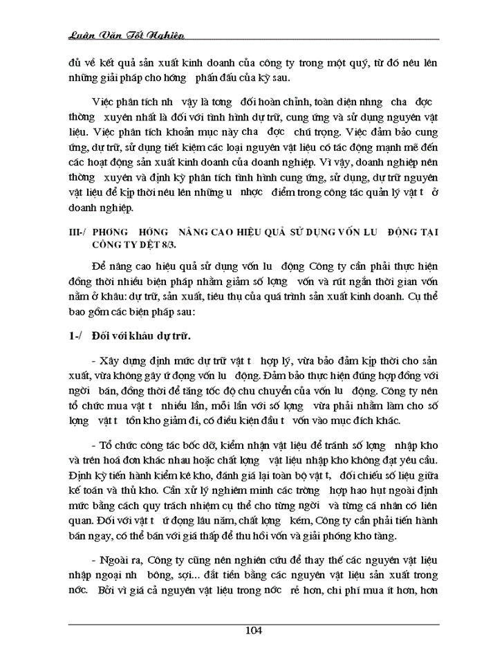 image for page Tổ chức công tác kế toán nguyên vật liệu với việc nâng cao hiệu quả sử dụng vốn lưu động ở Công ty Dệt 8-3
