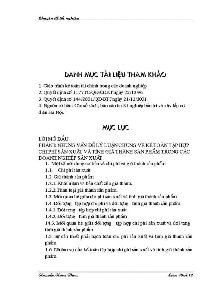 image for page Hoàn thiện hạch toán chi phí sản xuất và tính giá thành sản phẩm tại Xí nghiệp bảo trì và xây lắp cơ điện Hà Nội