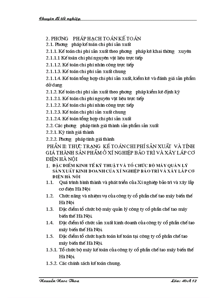 image for page Hoàn thiện hạch toán chi phí sản xuất và tính giá thành sản phẩm tại Xí nghiệp bảo trì và xây lắp cơ điện Hà Nội