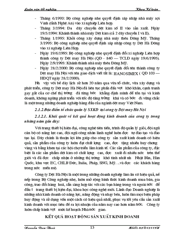 image for page Tổ chức kế toán nguyên vật liệu tại công ty dệt may HÀ NỘI