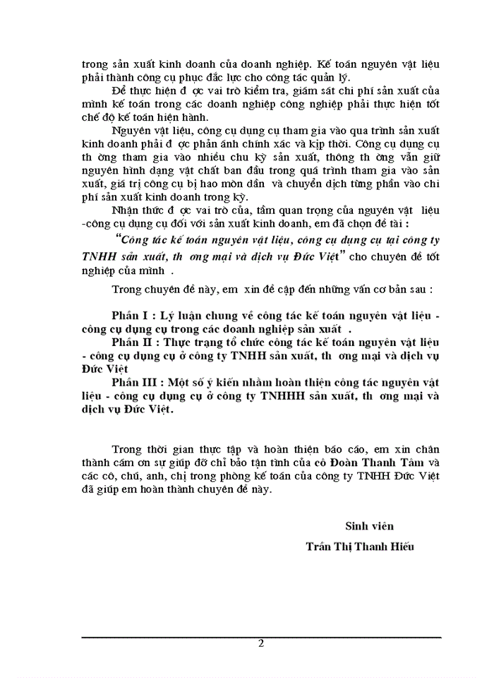 Công tác kế toán nguyên vật liệu, công cụ dụng cụ tại công ty TNHH sản xuất, thương mại và dịch vụ Đức Việt