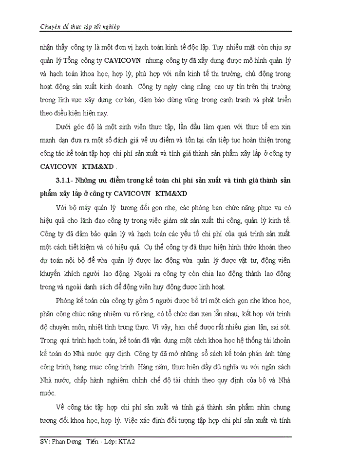 image for page Hoàn thiện kế toán chi phí sản xuất và tính giá thành sản phẩm xây lắp tại Công ty cổ phần CAVICOVN KTM & XD