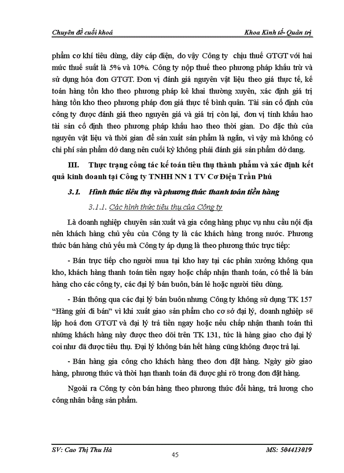 image for page Hoàn thiện công tác kế toán tiêu thụ thành phẩm và xác định kết quả kinh doanh tại Công ty TNHH Nhà nước 1 thành viên Cơ Điện Trần Phú